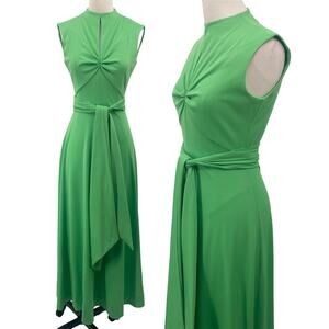 Vintage Green Maxi Dress with Twisted Front and Sash